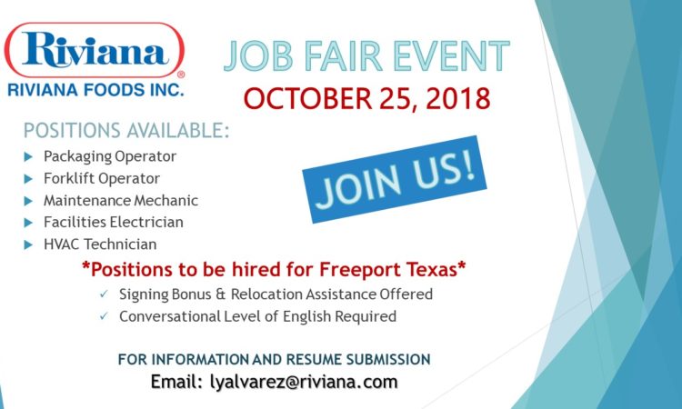 Riviana Foods, Inc. Job Fair Event - October 25, 2018