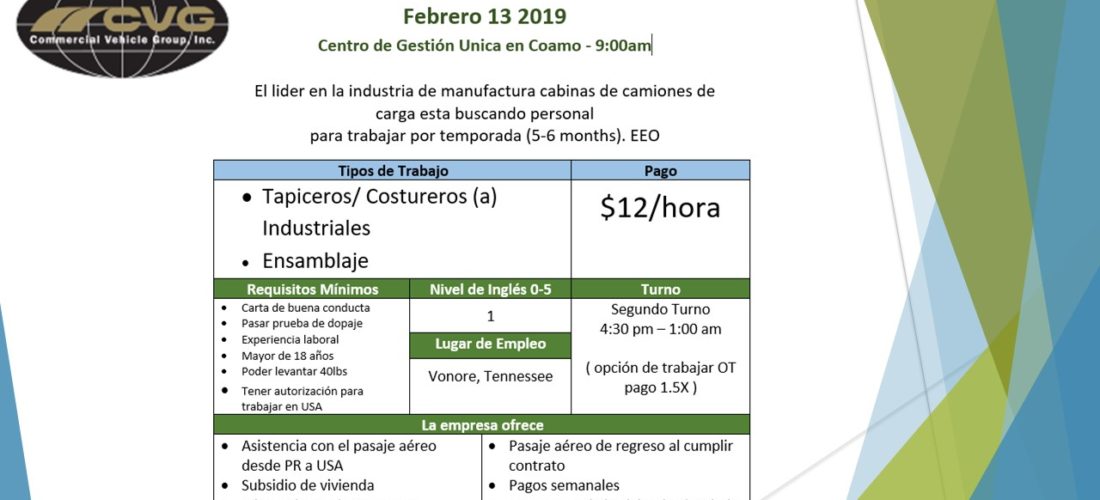 ¡CVG viene a Puerto Rico! 13 de febrero de 2019