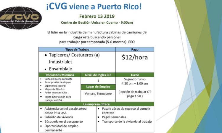 ¡CVG viene a Puerto Rico! 13 de febrero de 2019