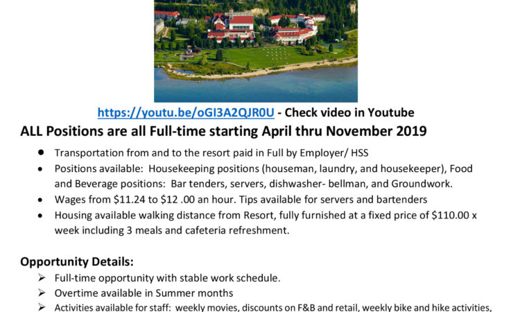 HSS Hospitality Staffing Solutions,  Hiring for Seasonal Jobs in an Exclusive Resort in beautiful Mackinac Island Michigan