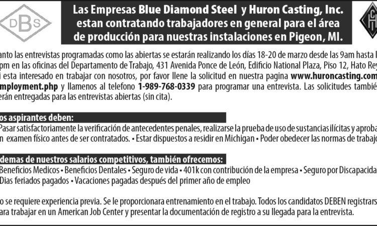 Empresas Blue Diamond y Hurons Casting, Inc.