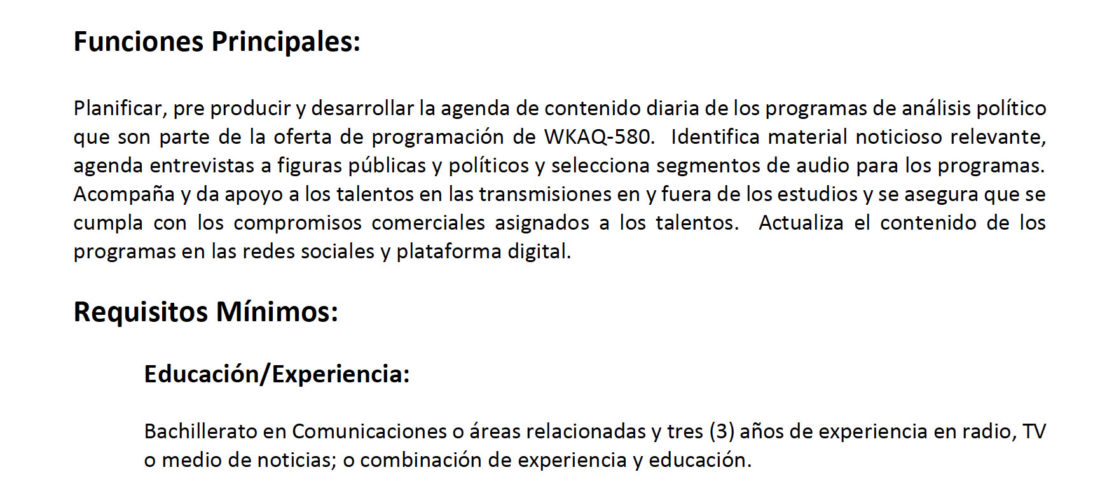 Univisión Puerto Rico: Coordinador(a) de Programas