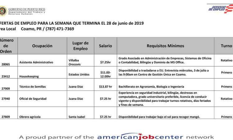 Empleos: Hasta el 28 de junio de 2019