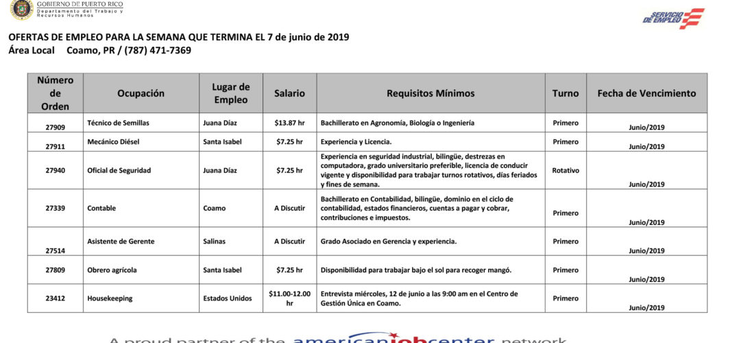 Empleos: Hasta el 7 de junio de 2019