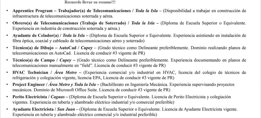 BLDM estará recibiendo canditato(as) interesados(as) en solicitar alguna de sus vacantes