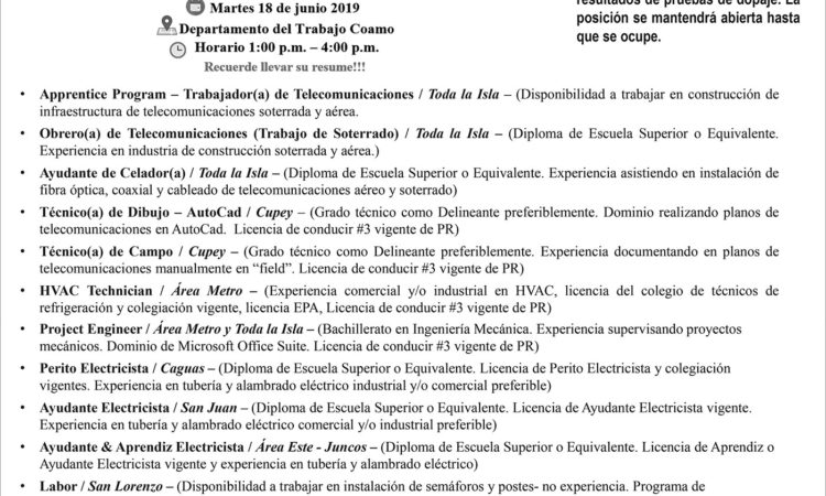 BLDM estará recibiendo canditato(as) interesados(as) en solicitar alguna de sus vacantes