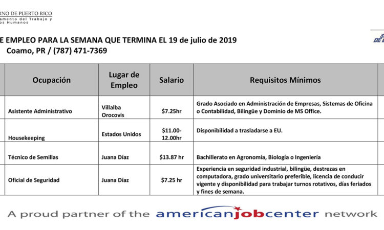 Empleos: Hasta el 19 de julio de 2019