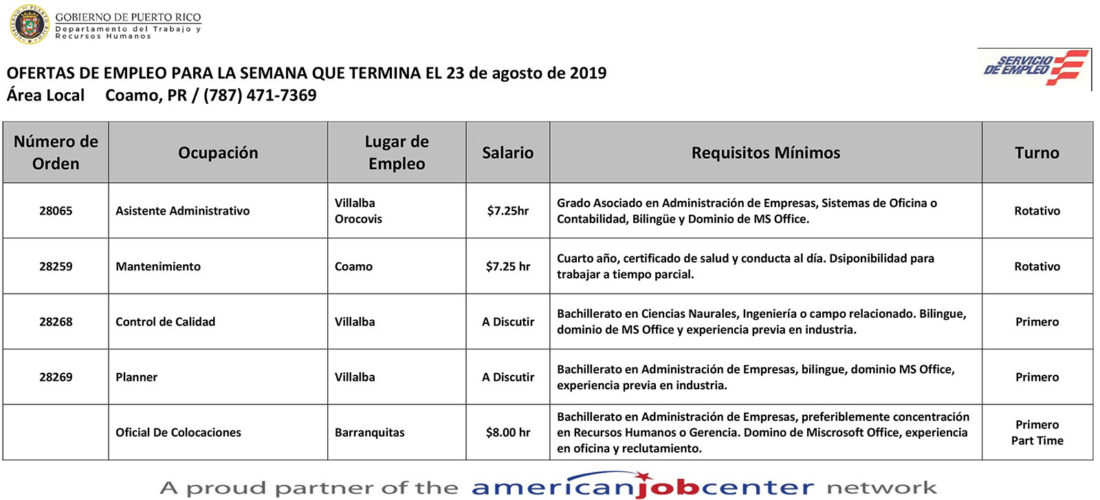 Empleos: Hasta el 23 de agosto de 2019