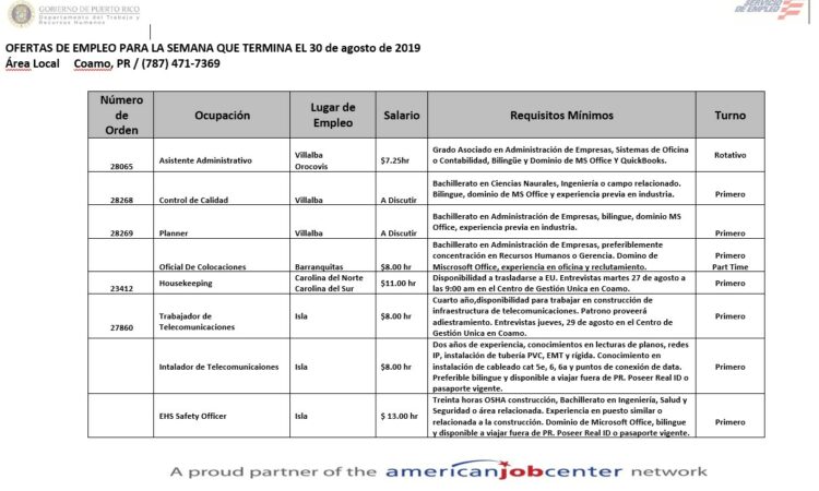 Empleos: Hasta el 30 de agosto de 2019