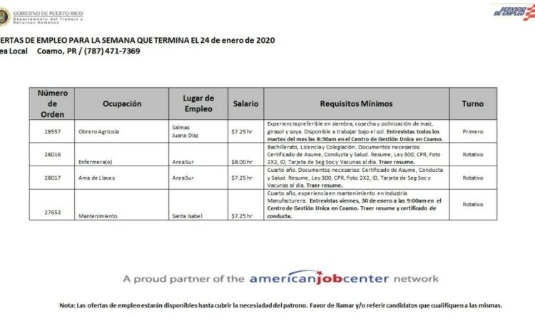 Empleos Hasta: 24 de enero 2020