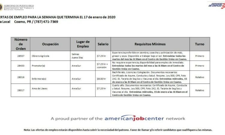 Empleos: Hasta el 17 de enero 2020