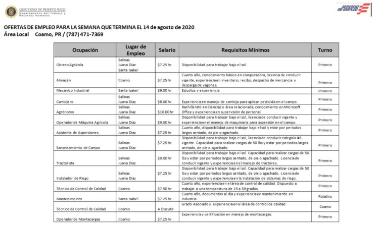 Empleos: Hasta 14 agosto de 2020