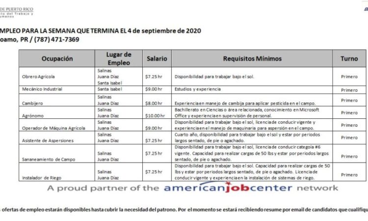 Empleos: Hasta 4 septiembre 2020