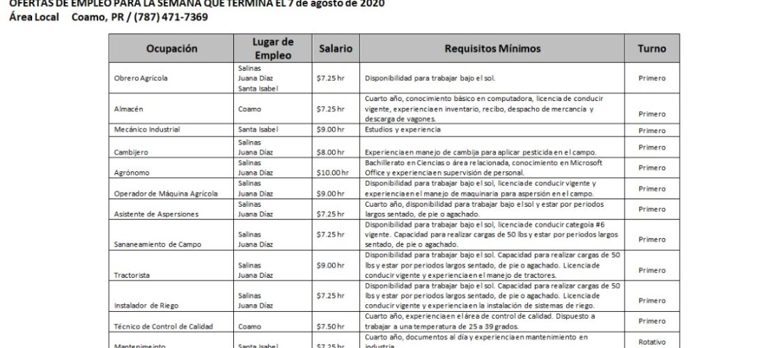 Empleos: Hasta 7 agosto 2020