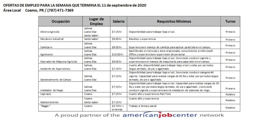 Empleos: Hasta 11 sept. 2020